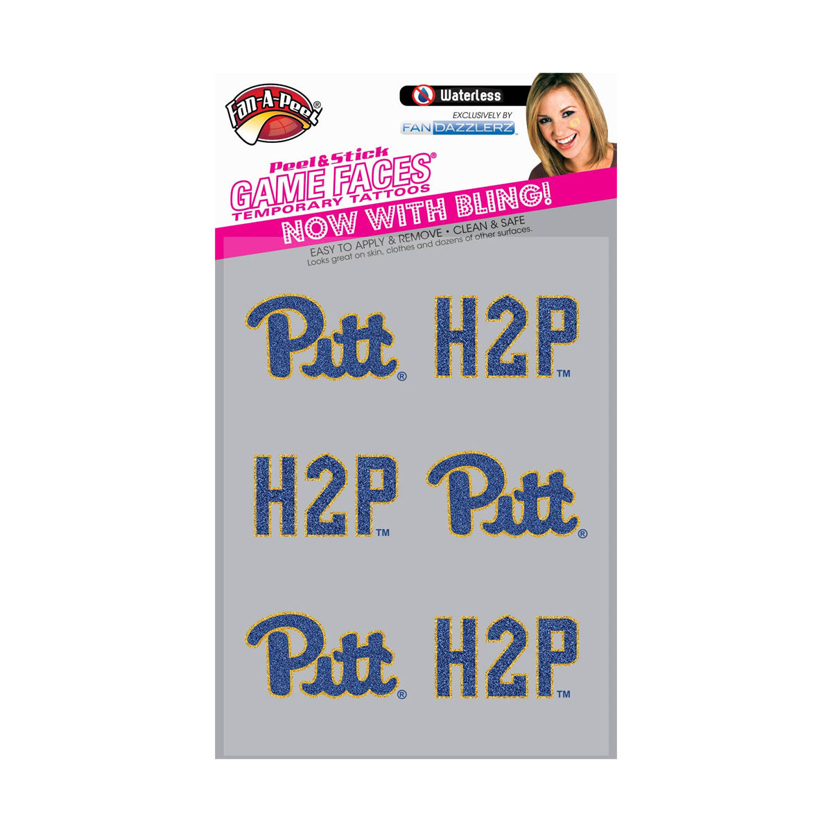 Pitt Game Faces Glitter Temporary Tattoo 6-Pack
