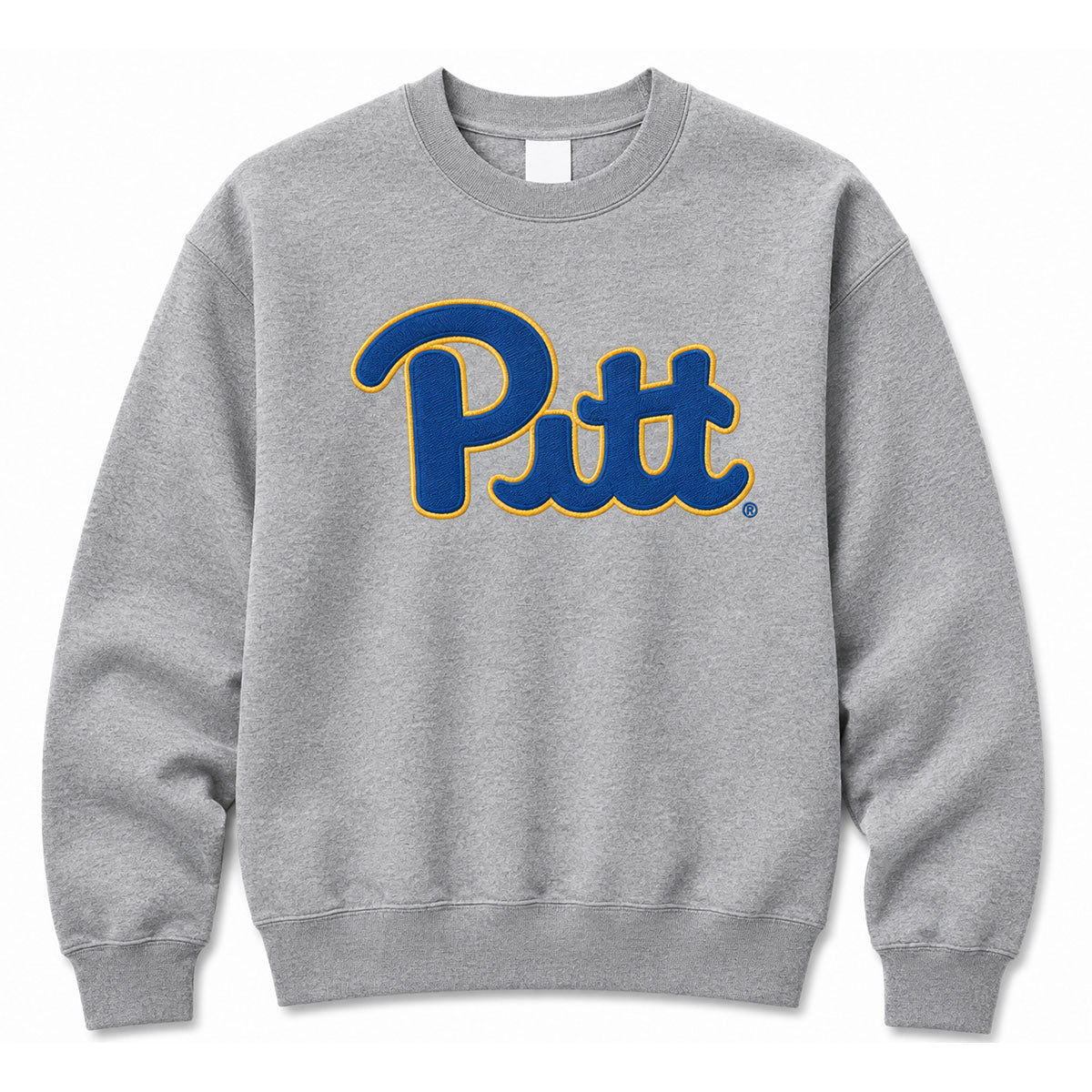 Pitt Script Soft-Style Embroidered Heather Gray Crew Neck