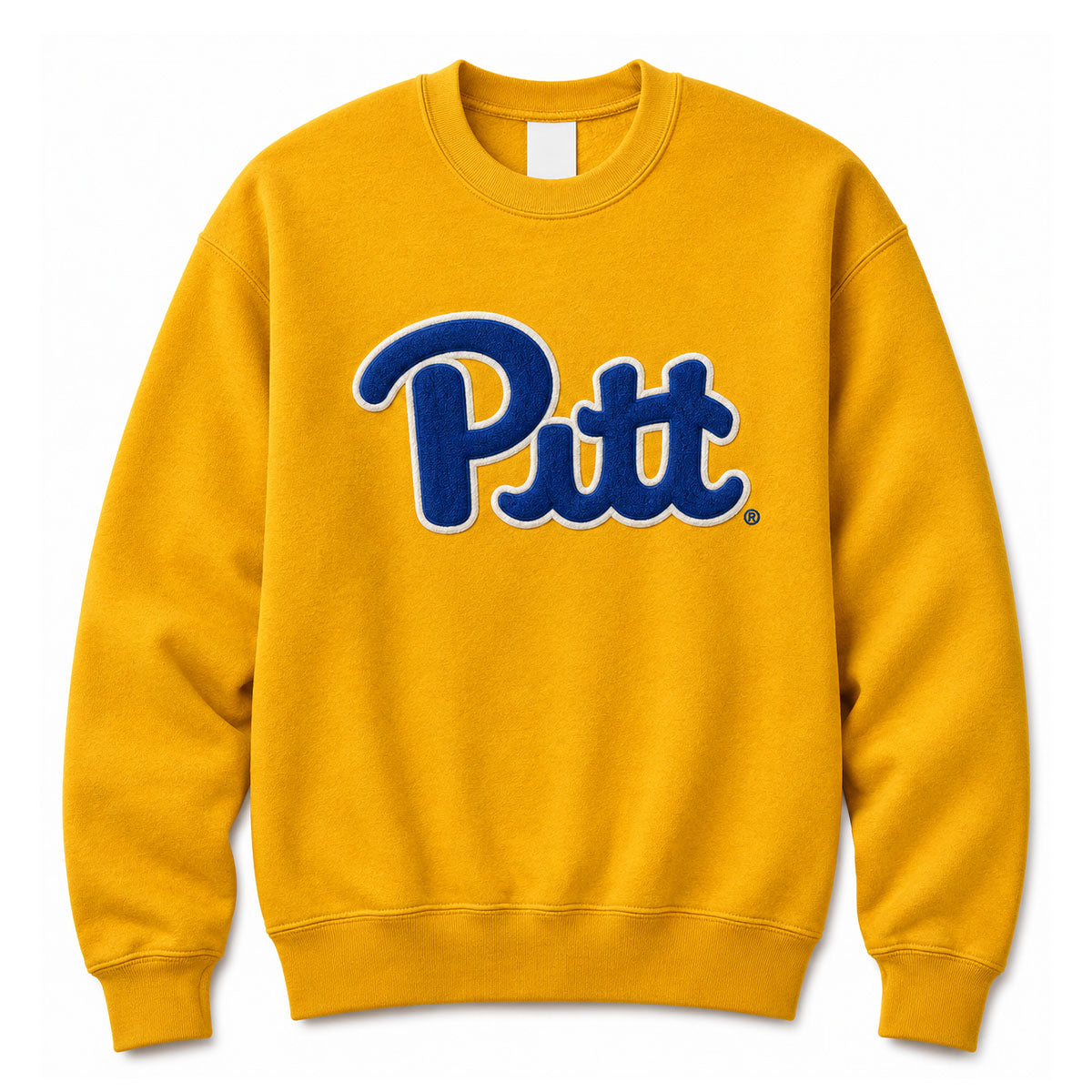 Pitt Script Soft-Style Embroidered Gold Crew Neck
