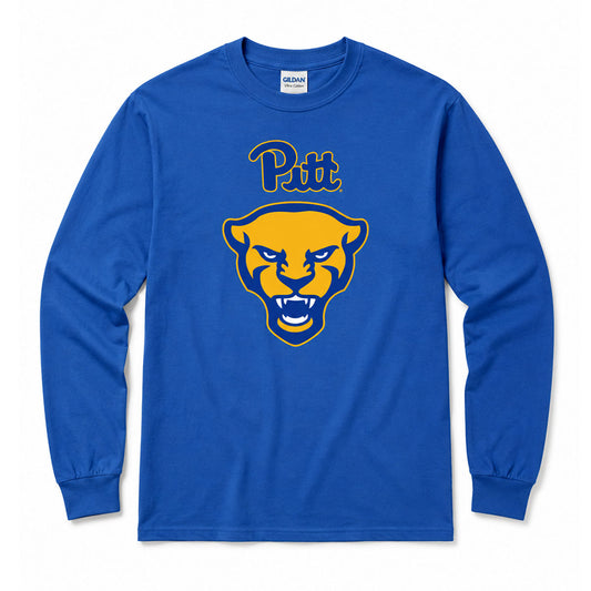 Pitt Panther Head Soft-Style Blue Long Sleeve Tee