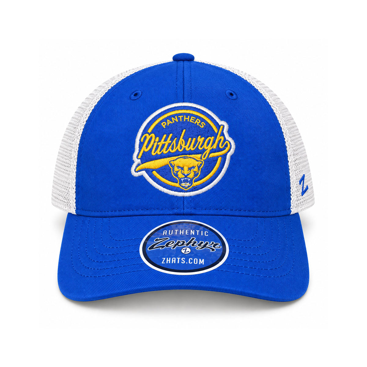 Pitt Panthers Zephyr Pittsburgh Circle Logo Royal Blue Trucker Snapback Hat