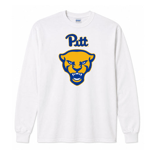 Pitt Panther Head Soft-Style White Long Sleeve Tee