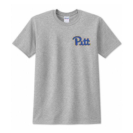 Pitt Script Chest Hit Sport Grey Tee