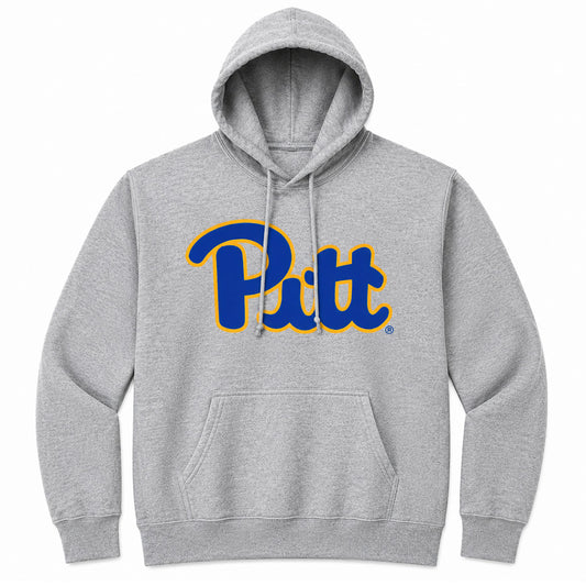 Pitt Script Embroidered Heather Gray Hoodie