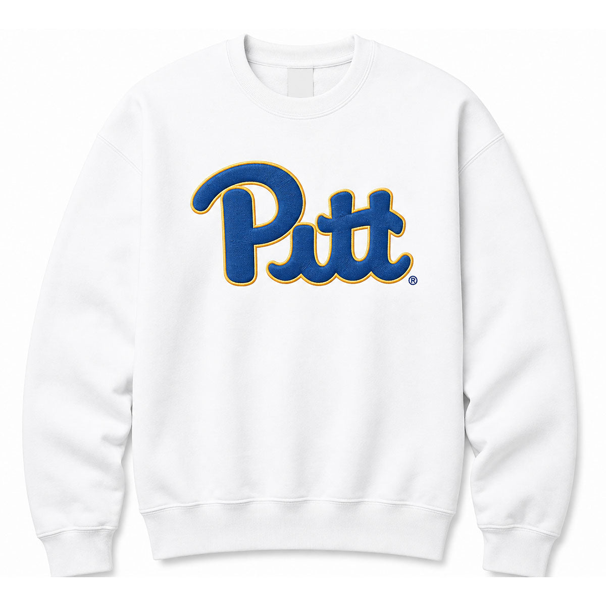 Pitt Script Soft-Style Embroidered White Crew Neck