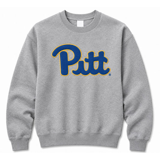Pitt Script Soft-Style Embroidered Heather Gray Crew Neck