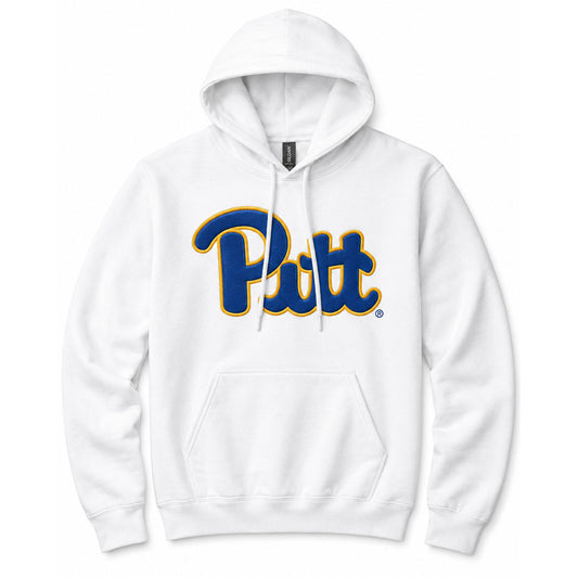 Embroidered Pitt Script White Hoodie