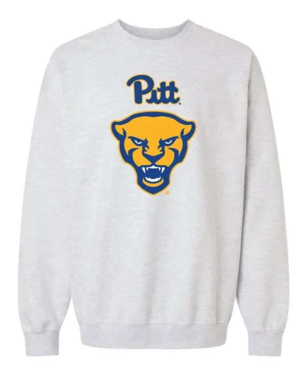 NCAA Pitt Panther Head Soft-Style Screenprint Crew Neck Heather Gray