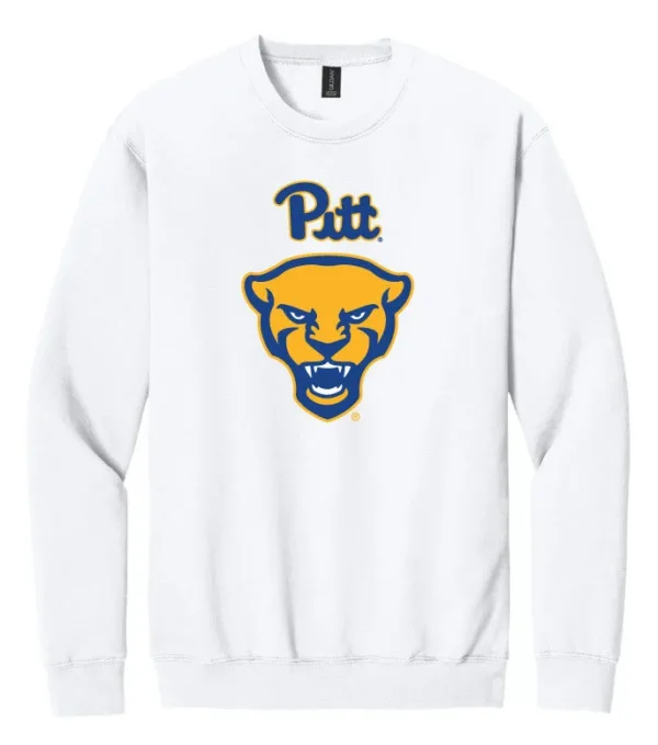 NCAA Pitt Panther Head Soft-Style Screenprint Crew Neck White